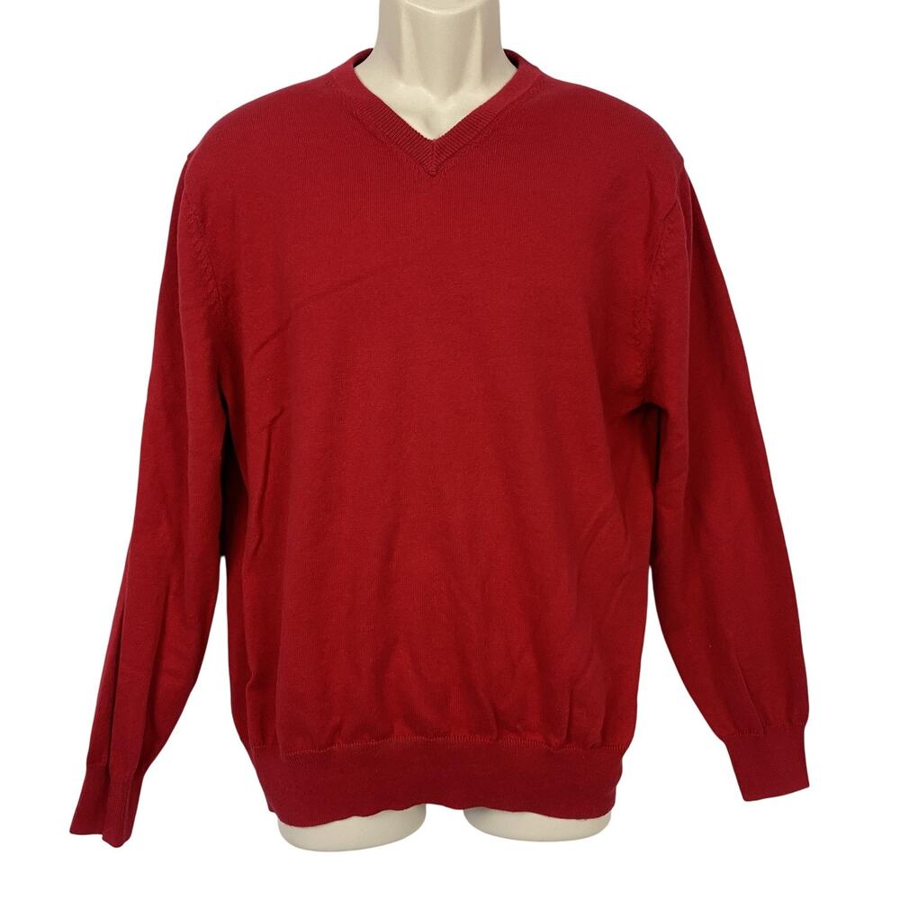Alan Flusser Sweater Mens XL Red Cotton Cashmere V Neck Old Money Academia Prep